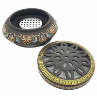 Luxus Keramik Räuchergefäß - Gold mit Lotus und chinesischer Münze
