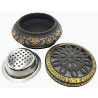 Luxus Keramik Räuchergefäß - Gold mit Lotus und chinesischer Münze