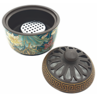 Luxus Keramik Räuchergefäß - Gold / Grün mit Lotus