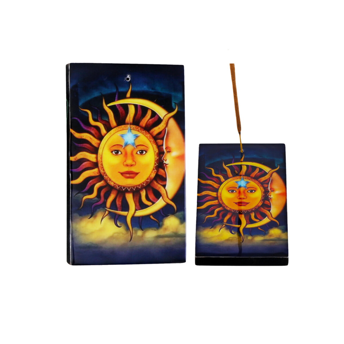 Sonne und Mond Räucherstäbchenhalter aus Holz