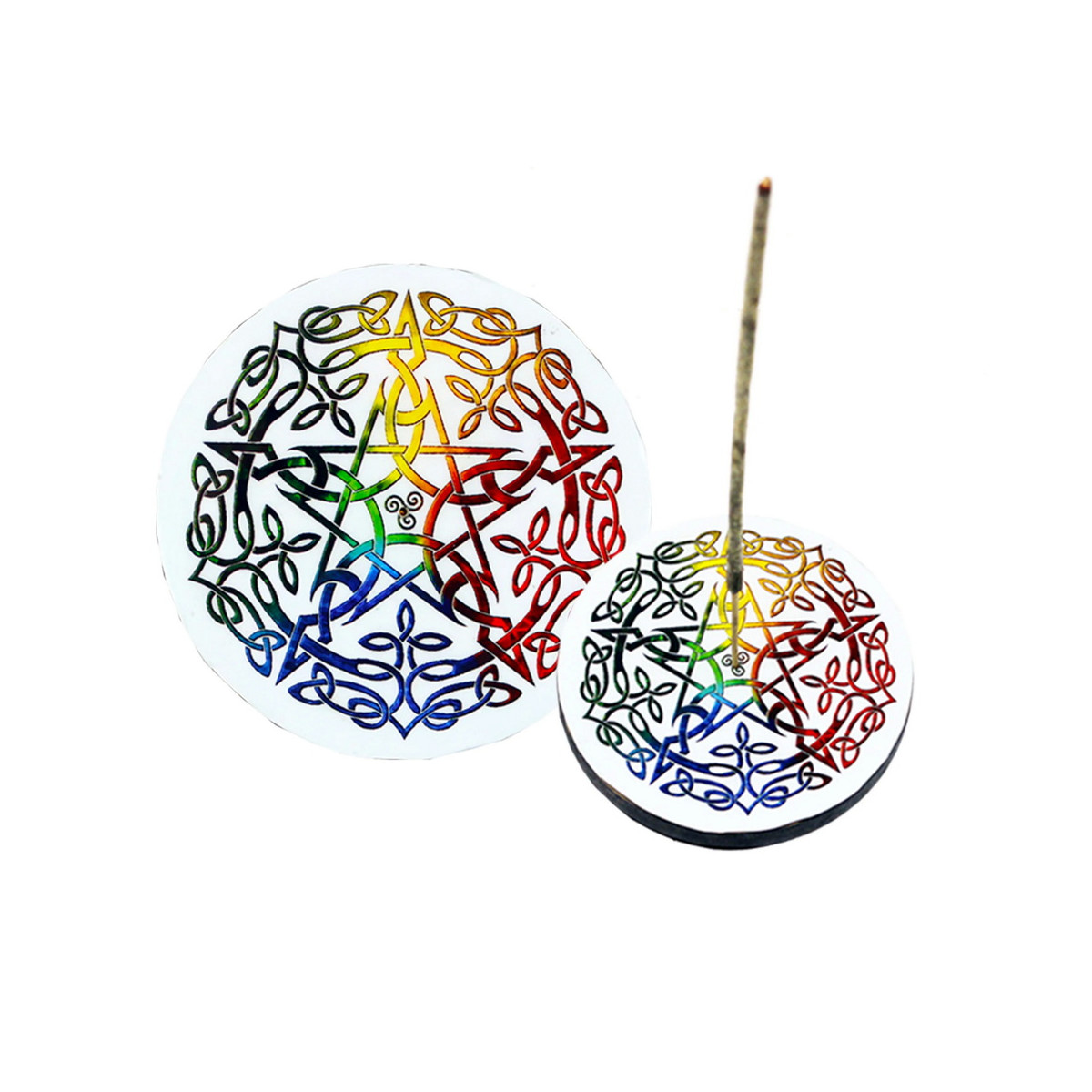 Pentagramm Räucherstäbchenhalter aus Holz, rund
