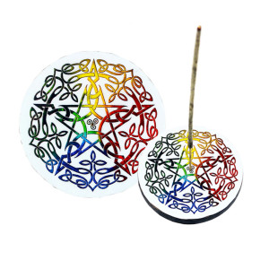 Pentagramm Räucherstäbchenhalter aus Holz, rund