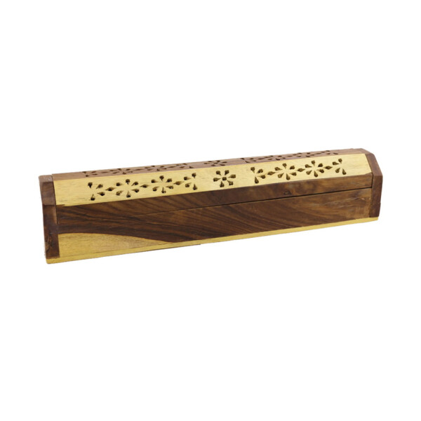 Handgeschnitzte Räucherbox aus Holz für Räucherstäbchen und Kegel