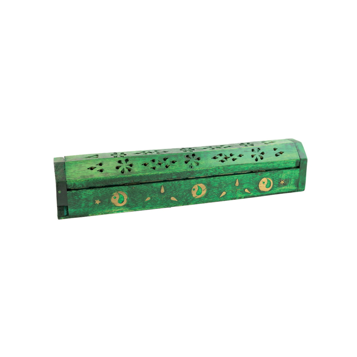 Green Ying Yang handgeschnitzte Räucherbox aus Holz