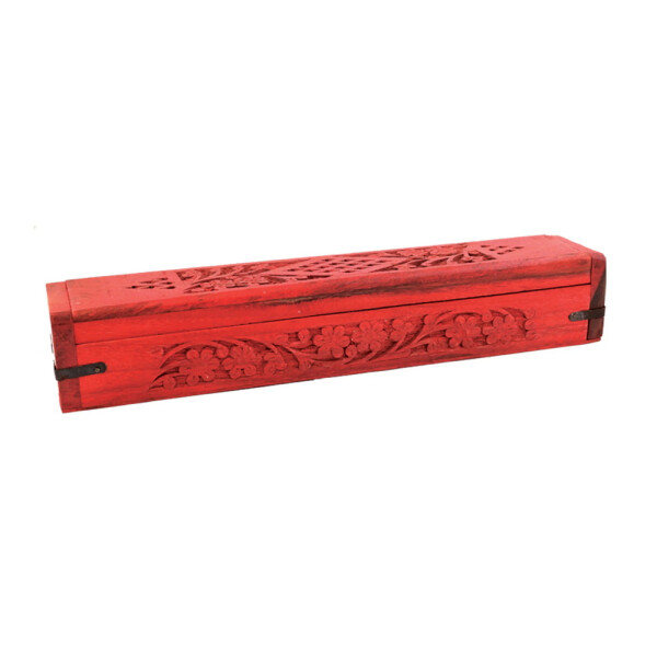 Rote handgeschnitzte Weihrauch-Holz-Box