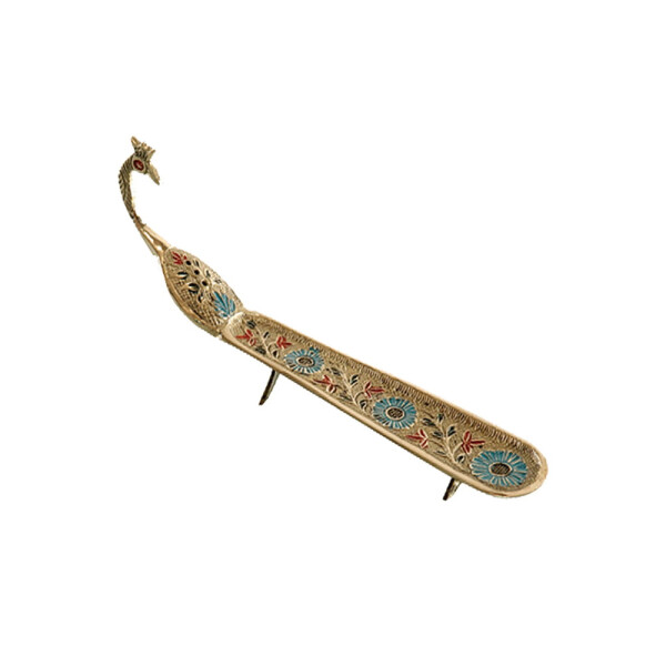 Peacock Pfau Räucherstäbchenhalter aus Messing 25cm
