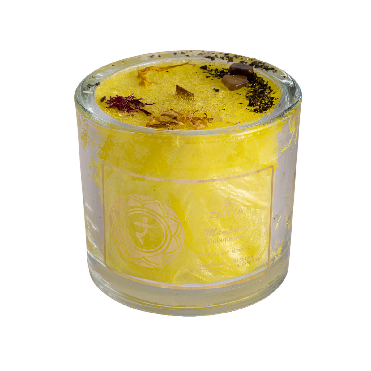 Chakra Kerze Solarplexus, Duft: Lavendel und Mandeln