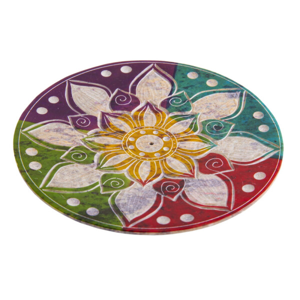 Speckstein - Räucherstäbchenhalter rund Buntes Mandala