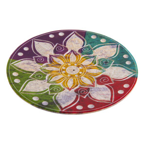 Speckstein - Räucherstäbchenhalter rund Buntes Mandala