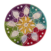 Speckstein - Räucherstäbchenhalter rund Buntes Mandala