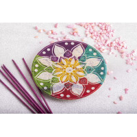 Speckstein - Räucherstäbchenhalter rund Buntes Mandala