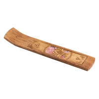 Holzhalter für Räucherstäbchen - Namaste mit Rosenquarz