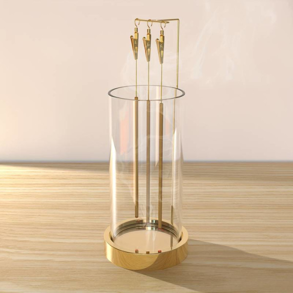 Räucherstäbchenhalter, Aschenfänger mit abnehmbarem Glas Goldfarben