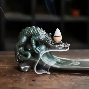 Keramik-Räucherstäbchenhalter und Backflowhalter mit Drache 26 cm lang