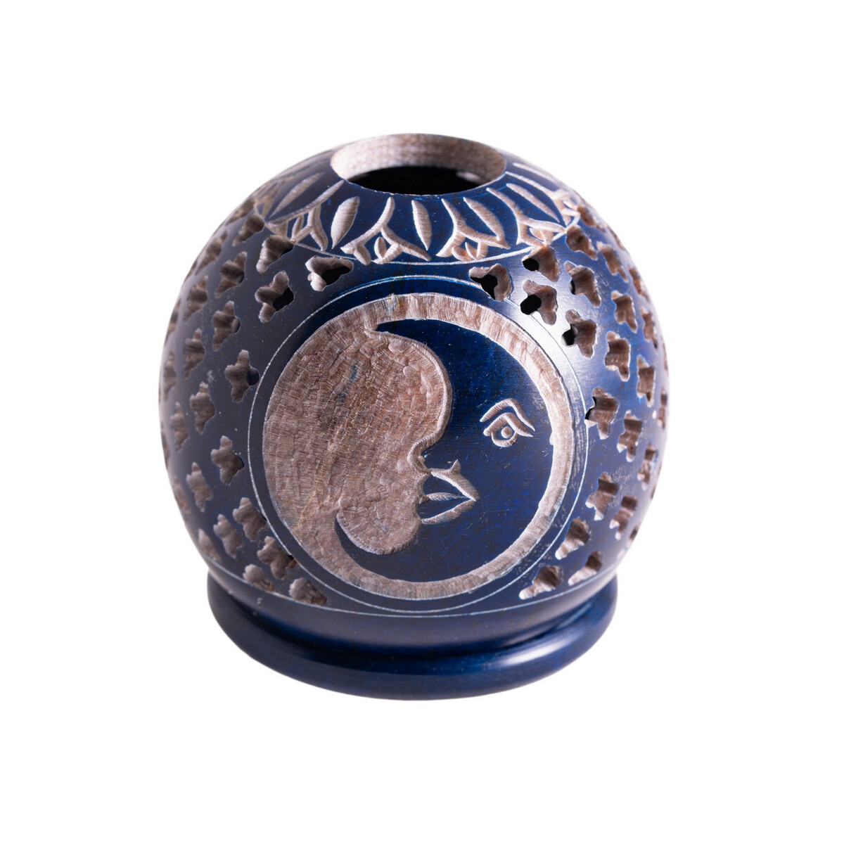 Kugelteelicht Mond, blau aus Speckstein