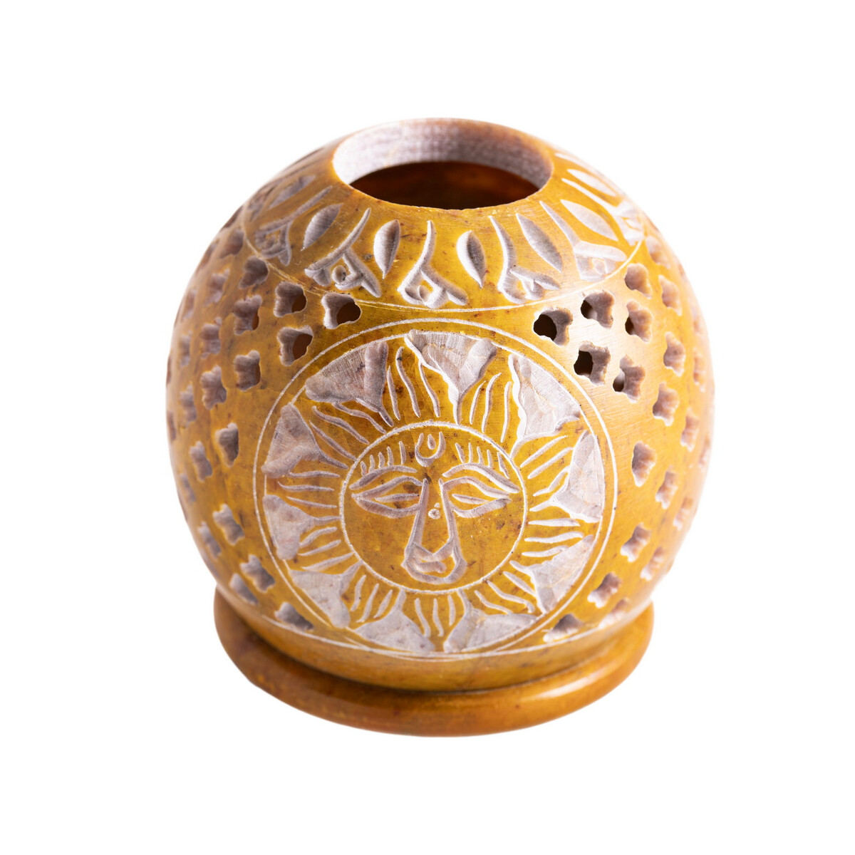 Kugelteelicht Sonne gelb aus Speckstein