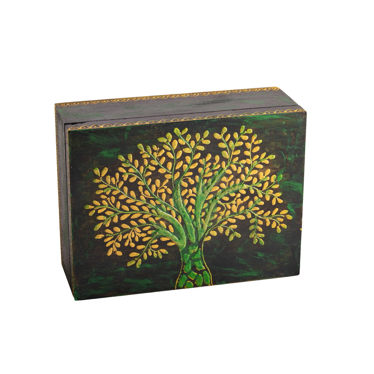 Baum des Lebens Holzbox groß , Handbemalt H: 8 cm, L: 
