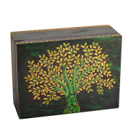 Baum des Lebens Holzbox groß , Handbemalt H: 8 cm, L: 20 cm, B: 15 cm