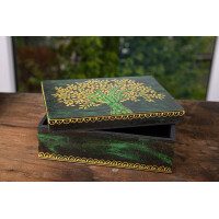 Baum des Lebens Holzbox groß , Handbemalt H: 8 cm, L: 20 cm, B: 15 cm