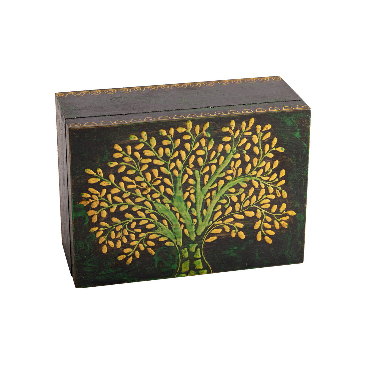 Baum des Lebens Holzbox klein, Handbemalt H: 7,5 cm, L: 17,5