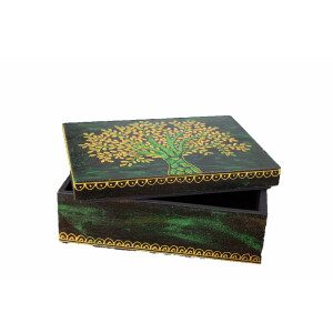 Baum des Lebens Holzbox klein, Handbemalt H: 7,5 cm, L: 17,5 cm, B: 12,5 cm