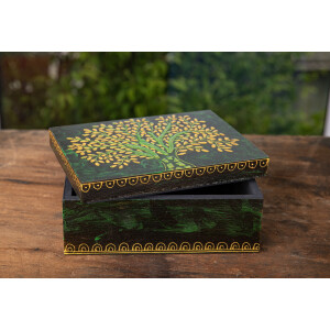 Baum des Lebens Holzbox klein, Handbemalt H: 7,5 cm, L: 17,5 cm, B: 12,5 cm
