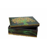Baum des Lebens Holzbox klein, Handbemalt H: 7,5 cm, L: 17,5 cm, B: 12,5 cm