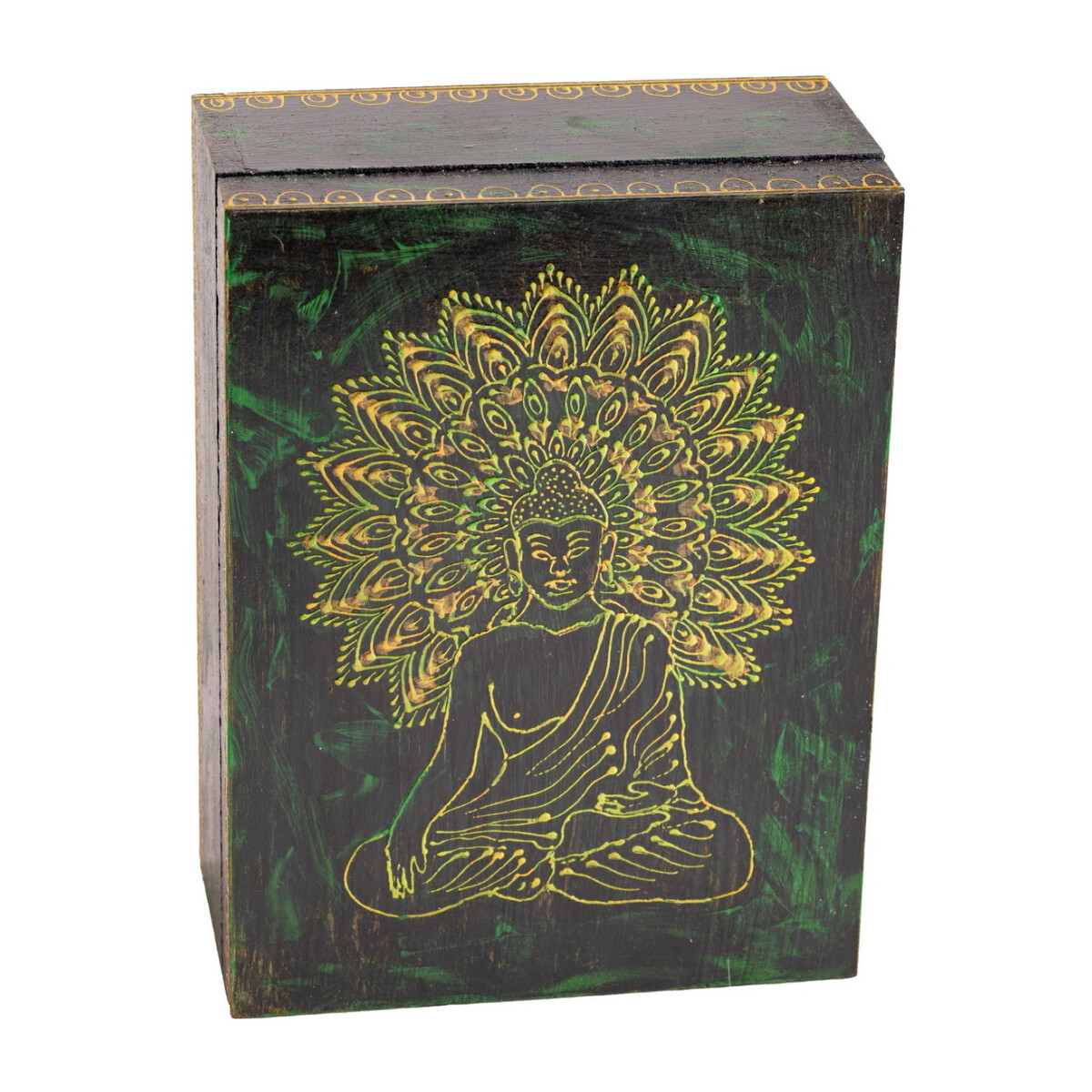 Holzbox Buddha mit Strahlenkranz, groß, Höhe: 8 c